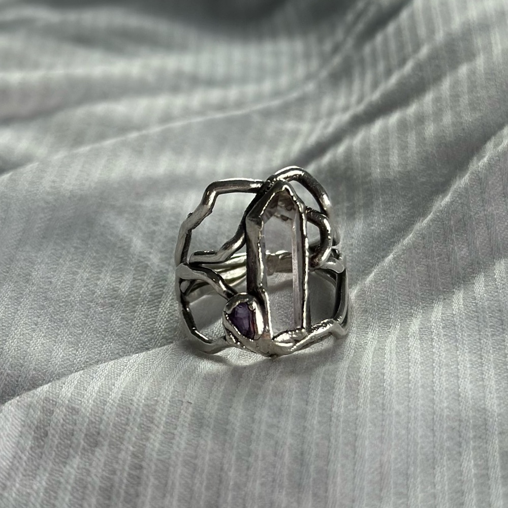 Silver Ring Quartz and Amethyst